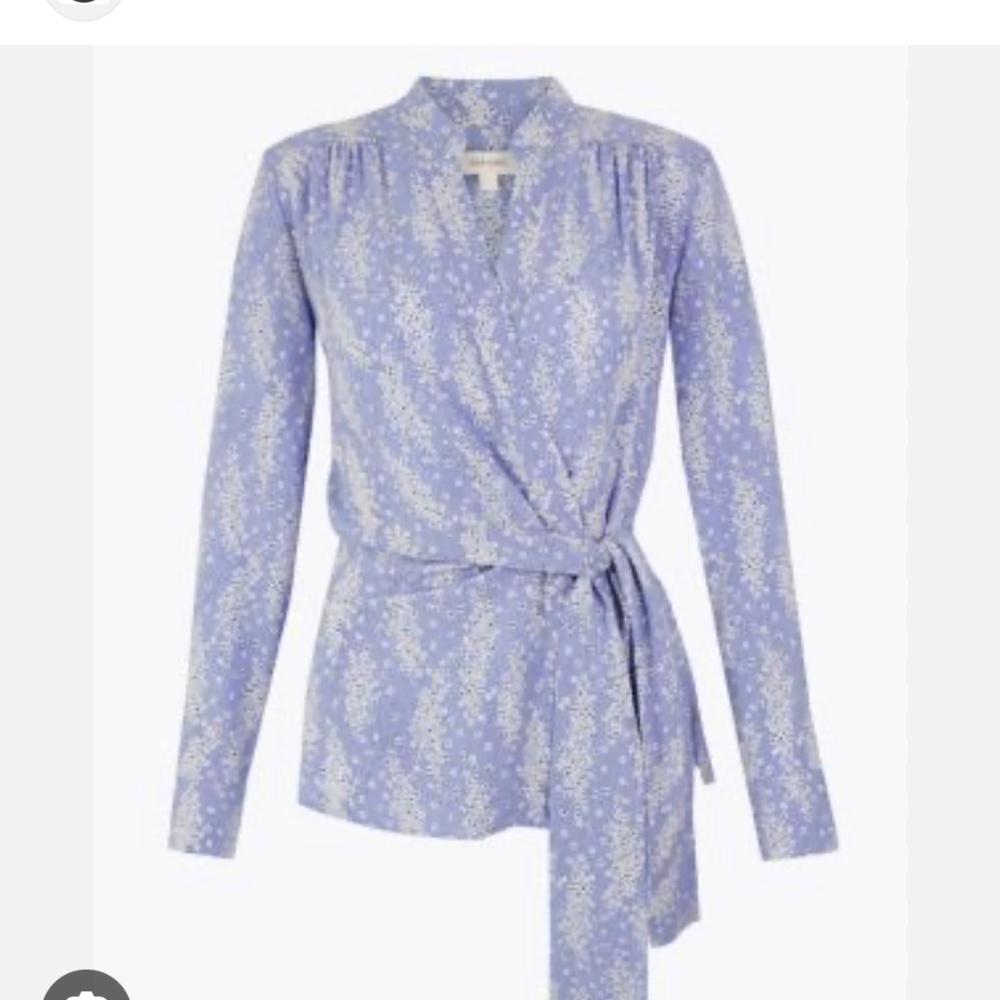 Per Una by Mark and Spenser V neck longsleeve Blue and White Wrap Blouse size 16